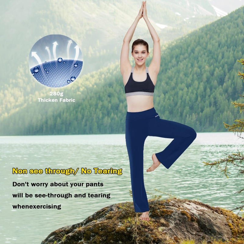 HISKYWIN Inner Pocket Yoga Pants 4 Way Stretch Tummy Control Workout Running Pants, Long Bootleg Flare Pants HF2-Indigo Blue-XXL - Image 5
